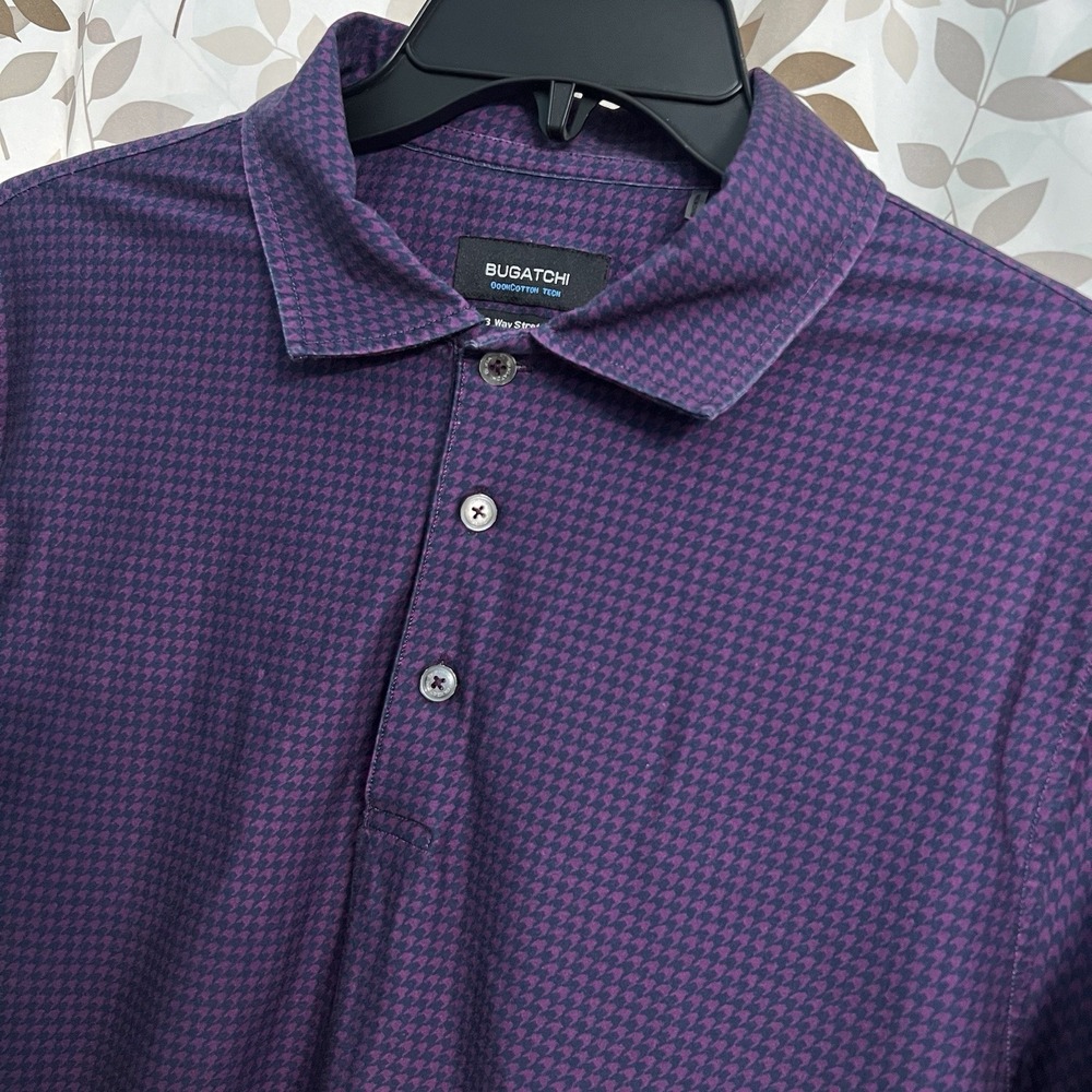 BUGATCHI OoohCotton Tech 8 Way Stretch Button-Up Short Sleeve Shirt Geometric M